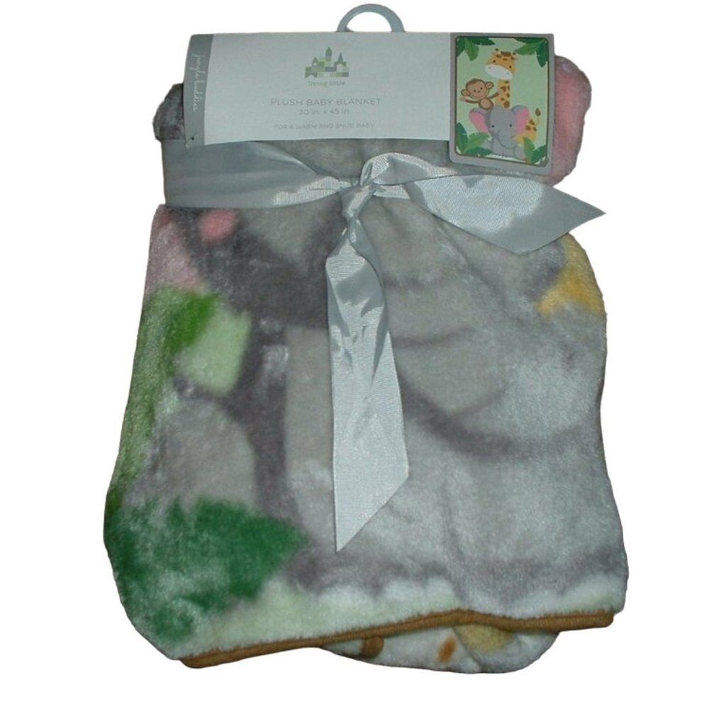 Living Little Plush Fleece Jungle Buddies Baby Blanket Green Giraffe Monkey NWT